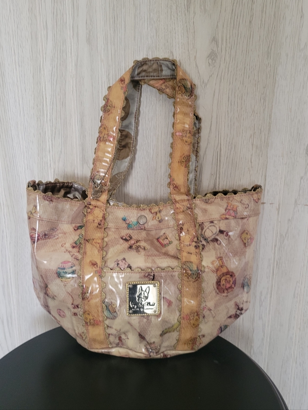 Women's Beige & Gold Unique Japanese Vinyl Baby Bag Tote Purse by Crystal Ball